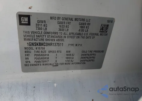 2017 Chevrolet Tahoe Lt z USA, uszkodzony, nr VIN 1GNSKBKC0HR137511